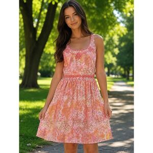 Bella Tu S Floral Cotton Sundress Beaded Embellished Neckline Lined NWT